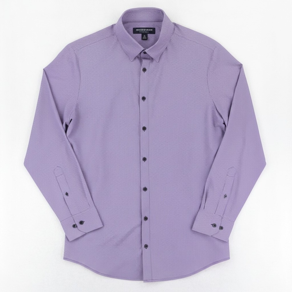 Mizzen+Main Dress Shirt Mens Medium Purple Blue Geometric Stretch Long Sleeve